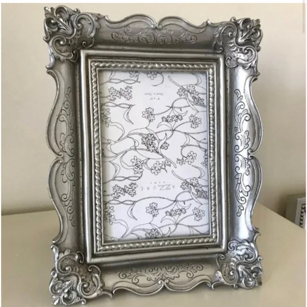 🪞 NEW stunning silver ornate carved frame 4x6 luxe picture frame